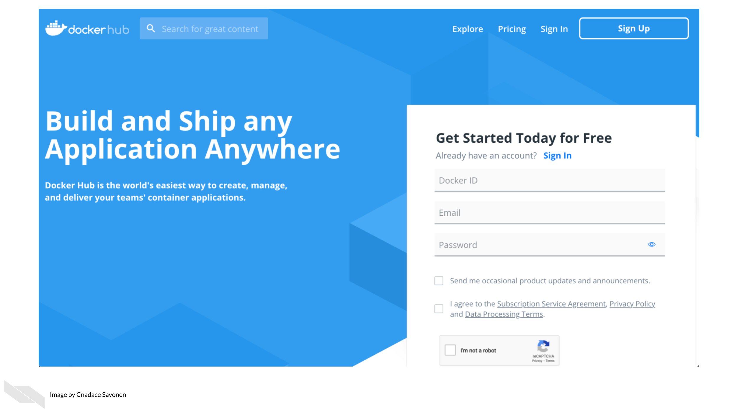 The dockerhub login page.