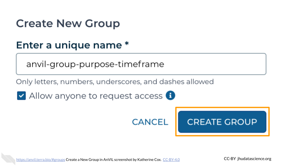Screenshot of the Terra Group page with Create New Group pop out box. The "CREATE GROUP" button is highlighted.