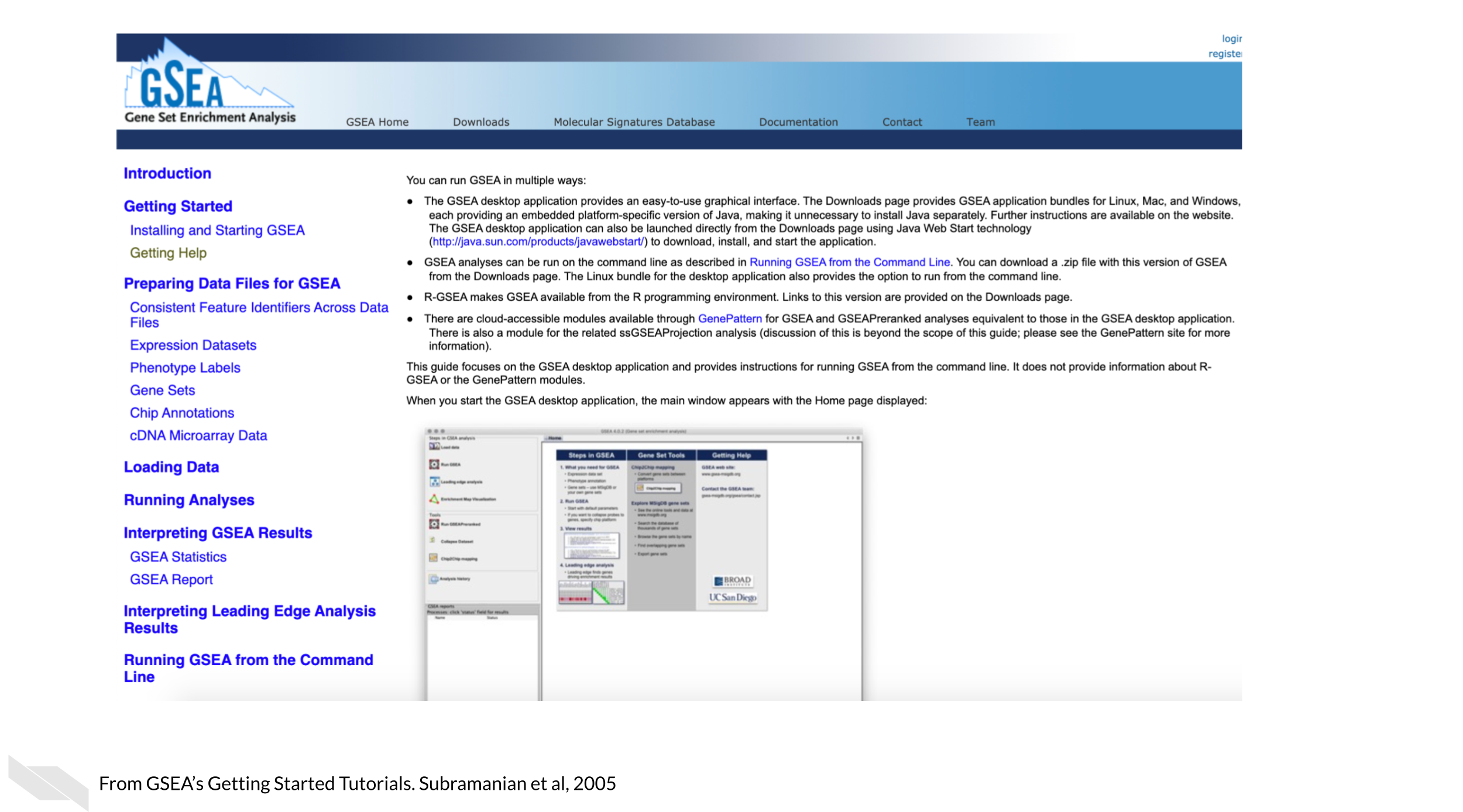 Here is a screenshot of GSEA’s documentation. It shows screenshots to assure the user what to expect.